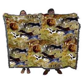 Pure Country Weavers Horses of Zia by Ginny Hogan - Southwest Cave Rock Art Blanket Throw Woven from Cotton - Made in The USA (72x54)