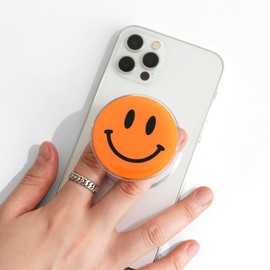 Magsafe Compatible Mobile Phone Grip Stand Holder Cute Smile Face Shape Expandible Collapsible for Kindle Smartphone Tablet Cell Phone Accessory (Orange)