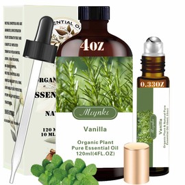 Vanilla Essential Oil- Vanilla Oil 4 Fl Oz & Vanilla Essential Oil Roll On 10ML Essential Oil Set for Aroma Diffuser Humidifier Fragrance Yoga Candle Making DIY Soap Perfume Gift for Women