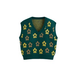 CIDER Floral Sweater Vest for Women Sleeveless Knitted V Neck Knitwear Cute 2025 Trendy Sweater Green
