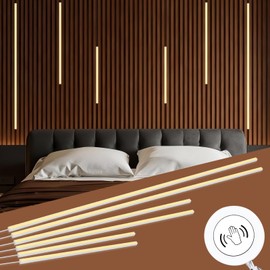 CUBITOR LED Recessed Lighting Kit,6 Pack Self-Adhesive LED Light Bar, Warm White 3000K, with Touching Switch, for Wood Slat Wall Panels,Indoor Wall,Home Decor. Silver Chanenl,2Pcs*(16In+24In+40In)