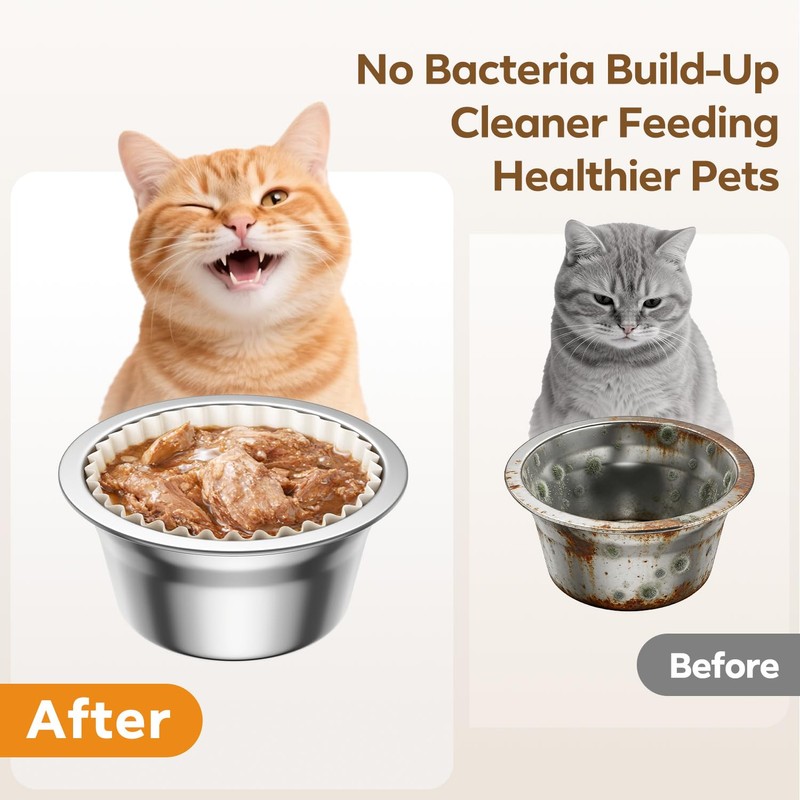 300 Pack Disposable Cat Bowl Liners with 2 Stainless Steel