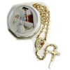 Girls First Holy Communion Pearl Bead Rosary and Case