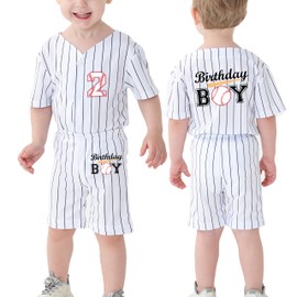 Sptuoiy Toddler Kids 2nd Baseball Birthday Shirt and Shorts Outfit Birthday Boy Stripe Baseball Jersey Number T-Shirts Pants