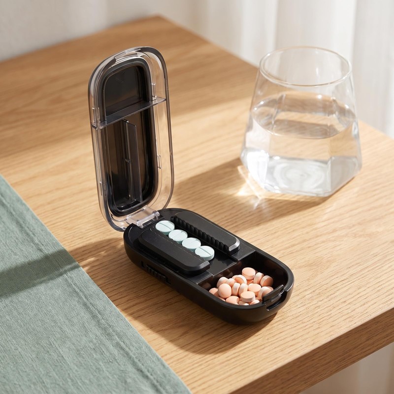 Black, Portable, Two-Part Pill Splitter, Pill Divider
