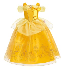 Belle Costumes for Girls Kids Princess Belle Dress Up Birthday Christmas Party with Accessories 9-10Years(150CM,E40)