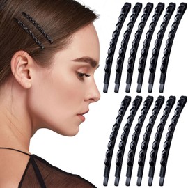 OIIKI 12 Pcs Black Rhinestone Bobby Pins, Shiny Oval Crystal Diamond Hair Pins for Women, Metal Hair Barrettes Hairpins, Decorative Hair Accessories for Daily Use or Parties