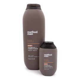 Men’s 2-in-1 Shampoo + Conditioner Bundle - Method Men Cedar + Cypress 14 Fl Oz and Travel Size 3.4 Fl Oz Bottles (2 Items)