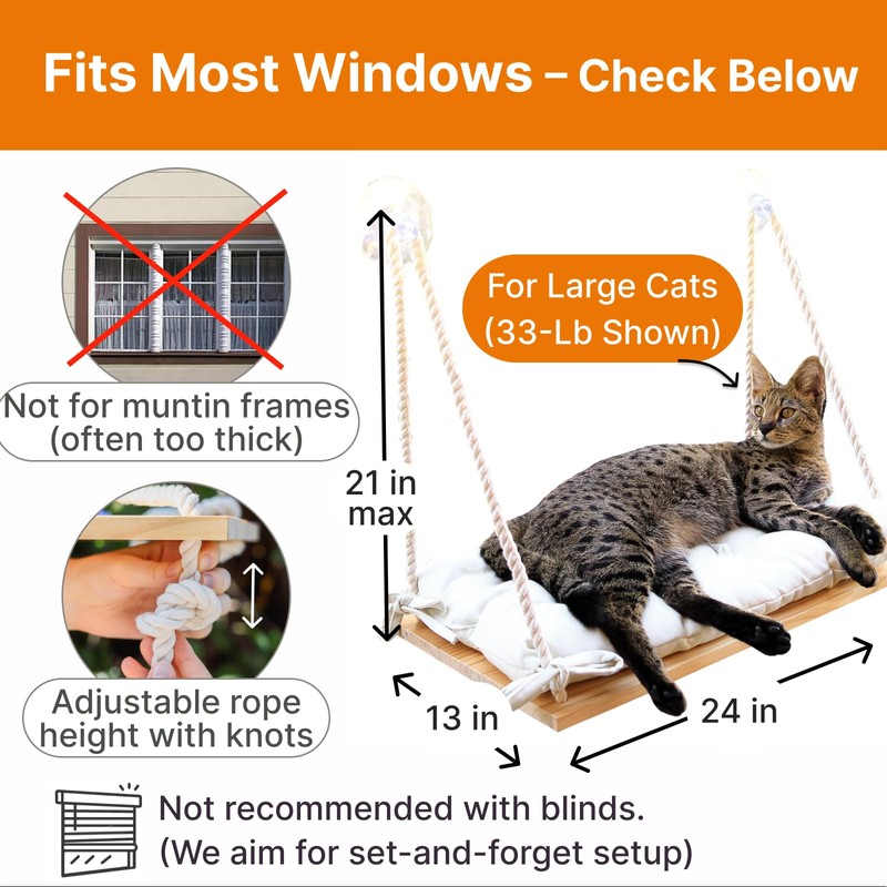 Large Cat Window Perch with Industrial-Grade Suction Cups - Solid