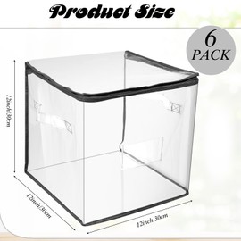 Abbylike 6 Pcs 12'' Zippered Clear Plastic Storage Bags with Label Pocket and Handles Plastic Storage Bins Clear Moving Bags Waterproof Organizers Tote Bins for Closet Sheet Clothes Packing(Gray)