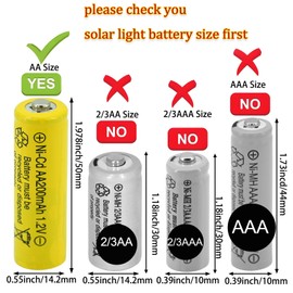 Yibatopow 16 Packs AA 200mAh Ni-CD 1.2V Rechargeable Batteries, Pre Charged Solar Light Batteries Double A for Outdoor Solar Lights
