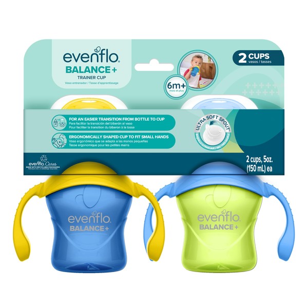 Evenflo Balance+ Trainer Cups for Baby, Blue and Green with