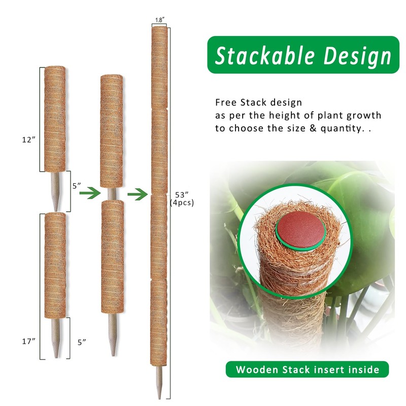 Moss Pole, 4 Pack 17Inch Monstera Plant Support for Climbing