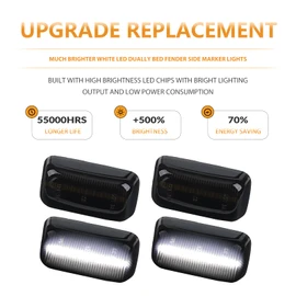 LED Dually Bed Fender Side Marker Lights For 2015-2023 Chevy Silverado GMC Sierra 2500HD 3500HD Smoked Len (White Led)