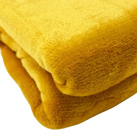 Euromat Flannel Microfibre Blanket, Cuddly Blanket, Bed Throw, 150 x 200 cm (Mustard Yellow)
