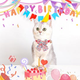 SCENEREAL Birthday Cat Collar with Bell & Bowtie, Breakaway Cat Collars Accessories for Boy Girl Small Cats, Holiday Kitten Gifts Costumes for Female Male Pets Puppy