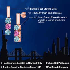 Gem Stone King 18K Rose Gold Plated Silver Blue Zircon and Pink Created Sapphire Drop Dangle Earrings For Women | 2.25 Cttw | Gemstone Birthstone | Round 5MM