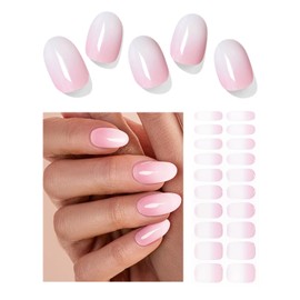 Semi Cured Gel Nail Strips | Pink Gradient 20pcs Semi Cured gel Nails Sticker | Gel Nail Wraps UV for Home Nails DIY