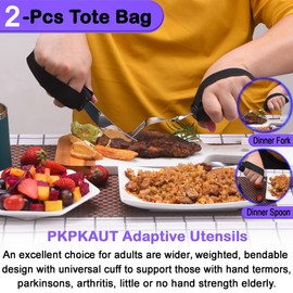PKPKAUT Adaptive Utensils for Parkinsons Patients Elderly, Weighted Utensils for Hand Tremors, Parkinsons Eating Utensils for Disabled People, Weighted Silverware for Hand Tremors Arthritic Hands
