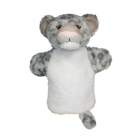EcoBuddiez Hand Puppet - Snow Leopard from Deluxebase. Leopard Plush Hand Puppets for Kids Made from Recycled Plastic Bottle. Eco-Friendly Animal Toy Puppet for Pretend Play and Kids Gifts.
