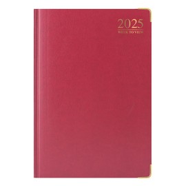 1ABOVE Premium Quality| 2025 Diary | A4 Week to View Diary| 60gsm-Paper| Hardback Gilt Edges Metal Corners for Home and Office Use (Red)