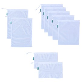 Earthwise Reusable Mesh Produce Bags - TARE WEIGHT TAGS on every bag Premium MACHINE WASHABLE Grocery Set of 9-3 Different Sizes 12x17in, 12x14in, 12x8in
