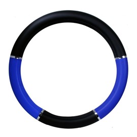 grand general truck universal steering wheel cover 18" inch black leather & blue/chrome 54013