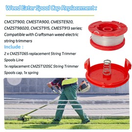 CMZST065 CMZST0653 String Trimmer Spools Line for Craftsman CMCST900 CMESTA900 CMESTE920 CMCST98020 CMEST913 CMCST915 CMZST120SC Wacker String Trimmer Line 0.065", 30Ft with CMZST120SC Cap