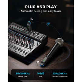 LEKATO 2.4GHz Wireless Microphone System, XLR Wireless Transmitter & Receiver with 48V Phantom Power, Supports Condenser & Dynamic Mics, Plug and Play, for PA Systems, Mixers, Live Performances