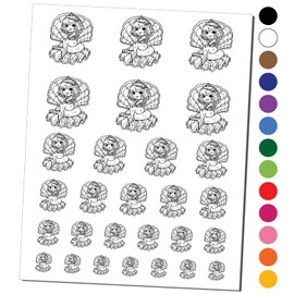 Fancy Kawaii Chibi Mermaid Princess in Giant Clam Shell Temporary Tattoo Water Resistant Fake Body Art Set Collection - Black (One Sheet)