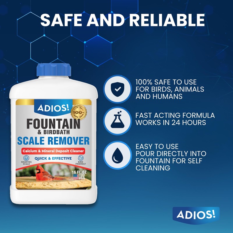 Adios! Fountain Scale Remover for Calcium, Lime and Hard Water