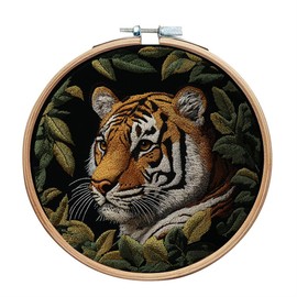 Meecaa Tiger Animal Flower Embroidery Kit Starter Set, Hand Embroidery Set,Pattern Printed Cross Stitch Set for Beginner Adults, with Embroidery Hoop and Instructions (Tiger 1)