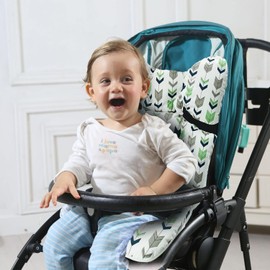 LAT Universal Seat Cover for Prams, Buggy Cushion, Cotton Pram Cushion, Breathable Pram Insert, Seat Insert, Seat Cushion for Baby Seat, Pram, Buggy (Green Arrow)