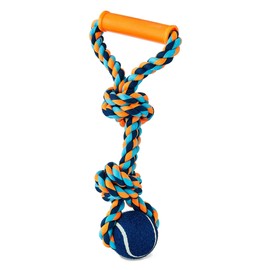 Chomp & Tug Buddy Rope Toy for Dogs – 15" Braided Rope with Handle and Tennis Ball, Tug of War Toy for Moderate Chewers, Durable Dog for Interactive Play. (Pack of 2)