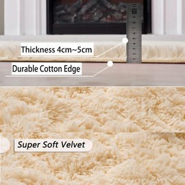 Obundi Area Rug,Shaggy Fluffy Rug,Non Slip Living Room Rug,Washable Beige Rug for Bedroom,Super Soft Rug (Beige,90×160 cm)