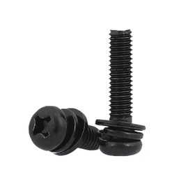 20 Pcs M4x10mm Black Metal Bolts and Washer, Cross Round Head Zinc Plating 304 Stainless Steel Bolts Screws, Fasteners Bolts for Plastic Wood Furniture and Drywall