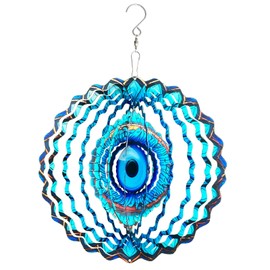 3D Wind Spinner Mandala 10 Inch Evil Eye Stainless Steel Wind Sculpture Blue Hanging Ornament Laser Cut Metal Art for Indoor Outdoor Garden Decoration Protective Amulet for Home and Yard