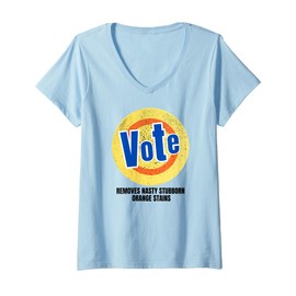 Womens ANTI-TRUMP FUN LAUNDRY DETERGENT, VOTE HARRIS, 2024 ELECTION V-Neck T-Shirt