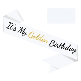 Vuzvuv White It's My Golden Birthday Sash with Glitter “Golden, Black My Birthday Foil Design Sash for Men, Women