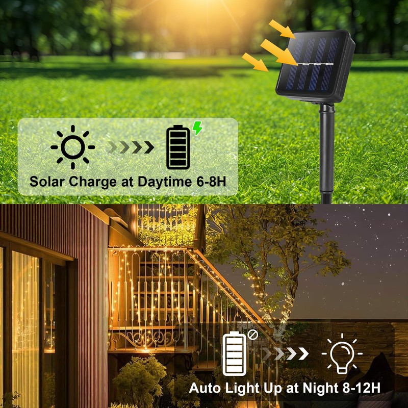 SFNDOU 33FT 100LED Solar Rope Lights Outdoor Waterproof, White Solar