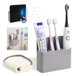 Magnetic Toothbrush Holder for Cruise Ship Cabin – Wall-Mounted Cruise Bathroom Organizer with 2 Removable Dividers & Towel, Cruise Essentials 2025 & Cruise Must Haves for Alaska & Caribbean Cruises