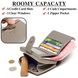 ANYWN Women's Small Soft Leather Purse Small Purse Women's Mini Purse with Large Zip Coin Compartment, gray