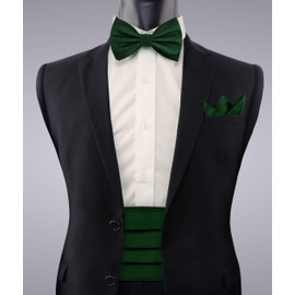 Alizeal Mens Solid Pre-tied Party Adjustable Bow Tie, Cummerbund and Pocket Square Gift Set, Dark Green