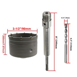 Rannb 3-1/2"/90mm Wall Hole Saw Concrete Hole Drill Bit Cement Hole Saw with Round Connecting Rod for Concrete Cement Brick Wall Stone