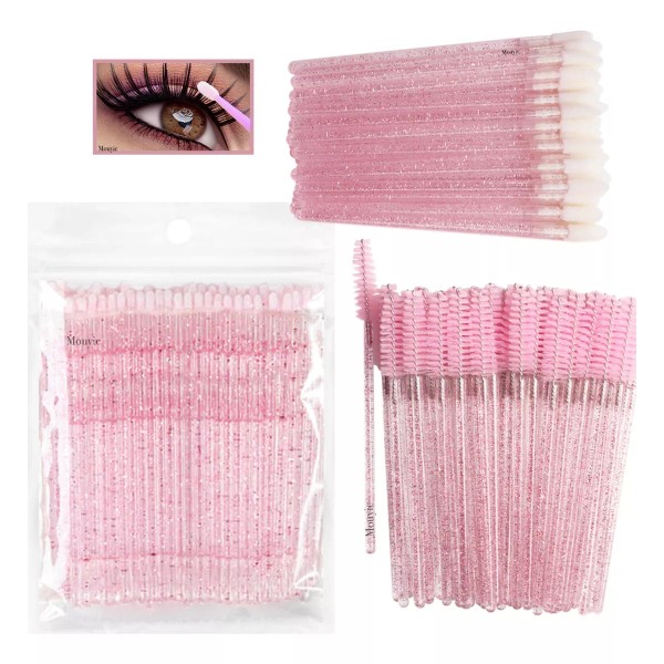 Mouyic 100 Microbrush + 50 Cepillos Pestañas + 50 Lip Brush Rosa