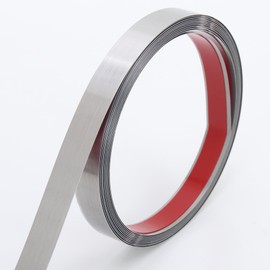 Coengwui Peel and Stick Metal Molding Trim, Self-Adhesive Stainless Steel for Wall, Fireplace, Mirror Edging and Craft Decoration (Brushed Silver, 20ft x 2in)