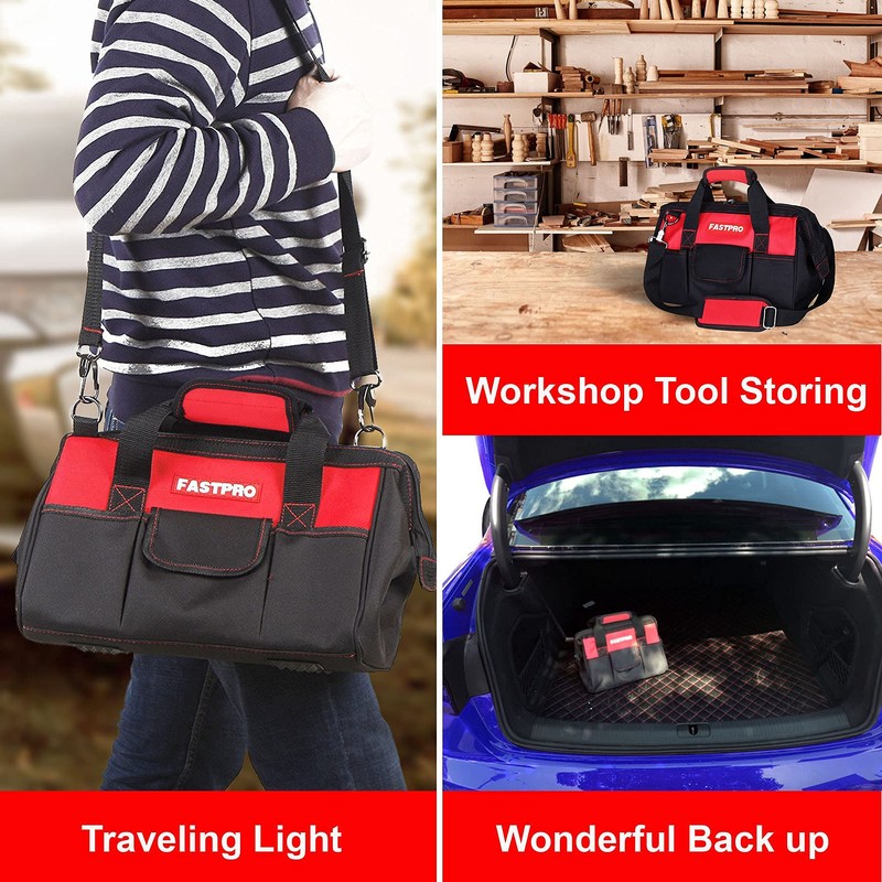 FASTPRO 14-Inch Zip-top Wide Mouth Open Storage Tool Bag, Classic