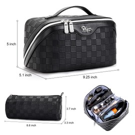 BOYATU Travel Makeup Bag Organizer Cosmetic Bag: 3 Pcs Set Make up Bags for Women with Handle - Waterproof Vegan Leather Toiletry Bags Travel Essentials Pouch with Compartments (F-01-Black)