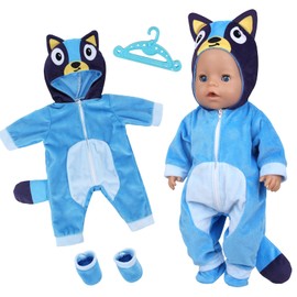 Doll Clothes Outfits Overalls for 14-17 Inch Baby Dolls, Doll Clothes with Hanger Socks, Blue Dog Clothes for 35-43cm Baby Dolls Birthday Gift for Girls Kids