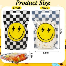 JarThenaAMCS 50Pcs One Happy Dude Party Ziplock Bags with Handles Stand Up Smile Face Checkered Pouch Bags Resealable Sealing Candy Gift Bags for Birthday Baby Shower